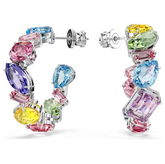 Swar*vski - Gema hoop earrings Asymmetrical design, Mixed cuts, Rhodium plated - 5692412