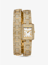 Michael K*rs - Petite Emery Pavé Gold-Tone Double Wrap Watch - MK4835