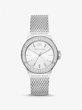 Michael K*rs - Lenn*x Pavé Silver-Tone Mesh Watch - MK7337