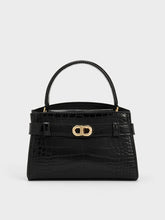 Charles & Ke*th - Aubrielle Croc-Effect Belted Top Handle Bag - Black