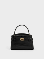 Charles & Ke*th - Aubrielle Croc-Effect Top Handle Bag - Black (AD-Sep)