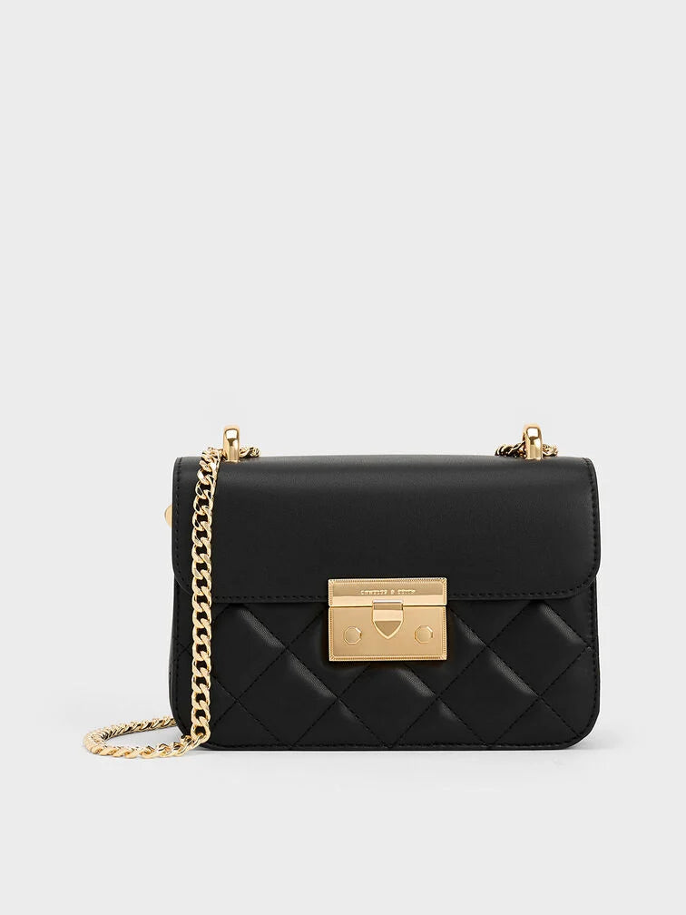 Charles & Ke*th - Alva Quilted Chain-Handle Bag - Black