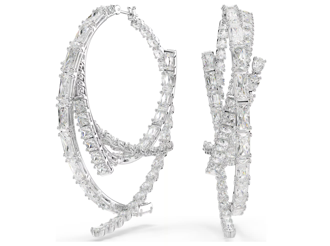 Swar*vski - Matrix hoop earrings Mixed cuts, White, Rhodium plated - 5727098