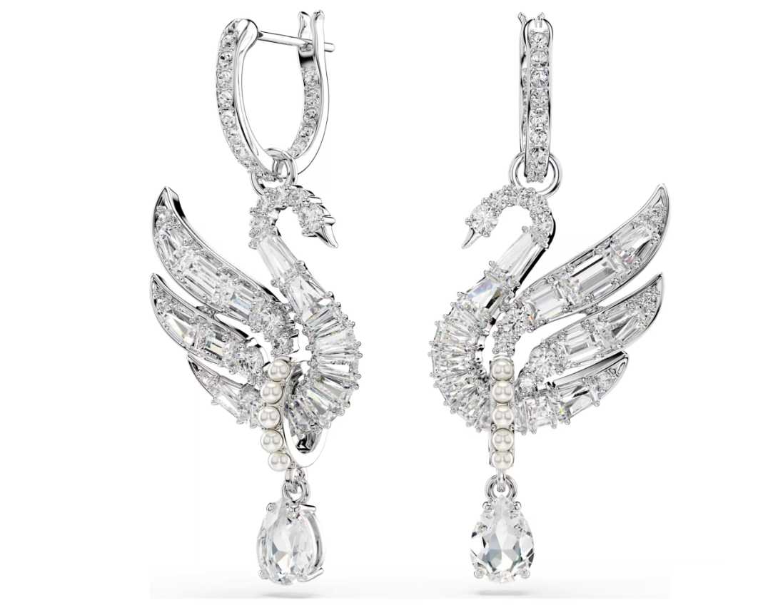 Swar*vski - Swan earrings Swan, White, Rhodium plated - 5723388