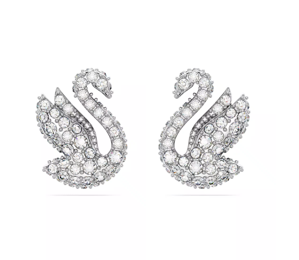 Swar*vski - Swan stud earrings Swan, White, Rhodium plated - 5647873
