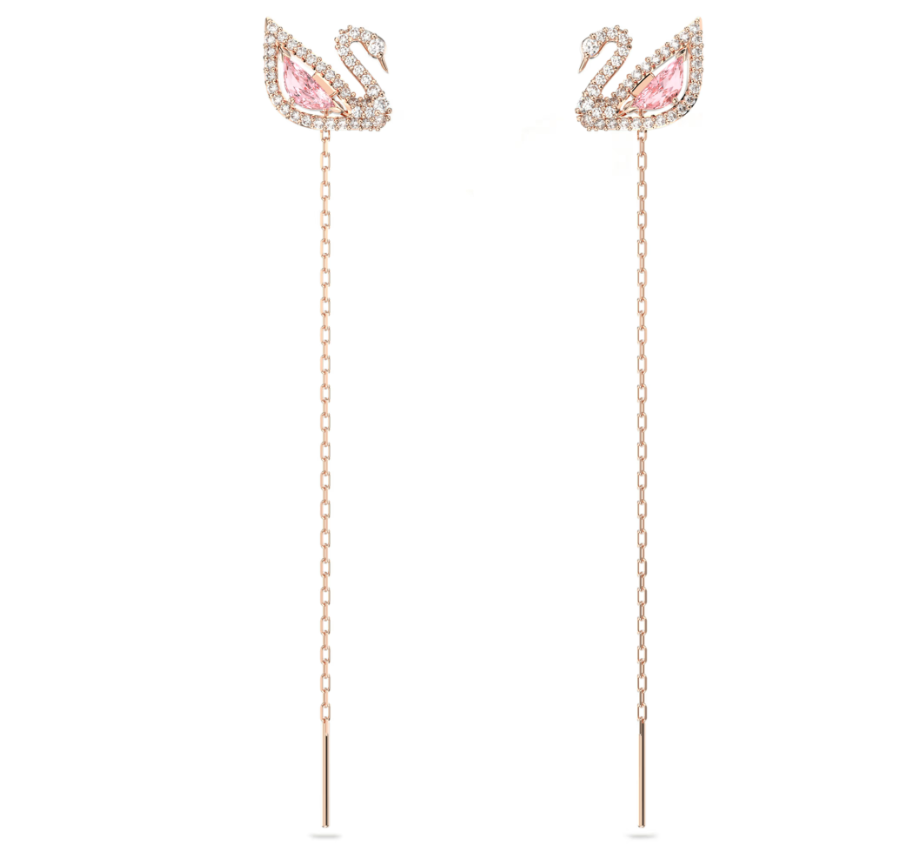 Swar*vski - Swan drop earrings Swan, Pink, Rose gold-tone plated - 5469990