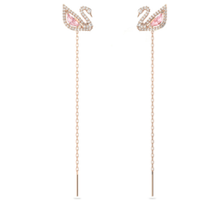 Swar*vski - Swan drop earrings Swan, Pink, Rose gold-tone plated - 5469990