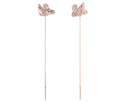 Swar*vski - Swan drop earrings Swan, Pink, Rose gold-tone plated - 5469990