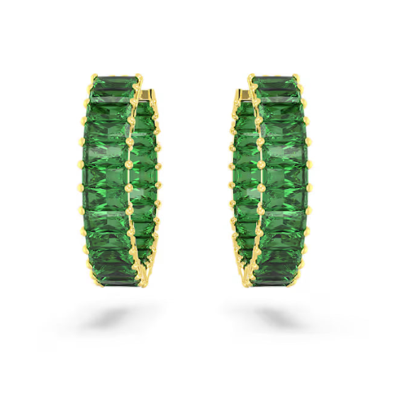 Swar*vski - Matrix hoop earrings Baguette cut, Green, Gold-tone plated - 5658651