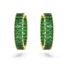 Swar*vski - Matrix hoop earrings Baguette cut, Green, Gold-tone plated - 5658651