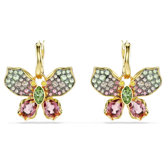 Swar*vski - Idyllia drop earrings Mixed cuts, Pavé, Butterfly, Multicolored, Gold-tone plated - 5709953