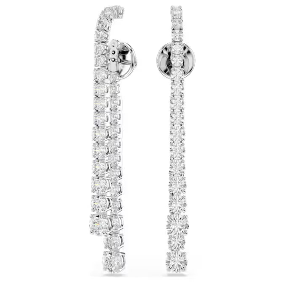 Swar*vski - Matrix drop earrings Gradient of round cuts, White, Rhodium plated - 5709257