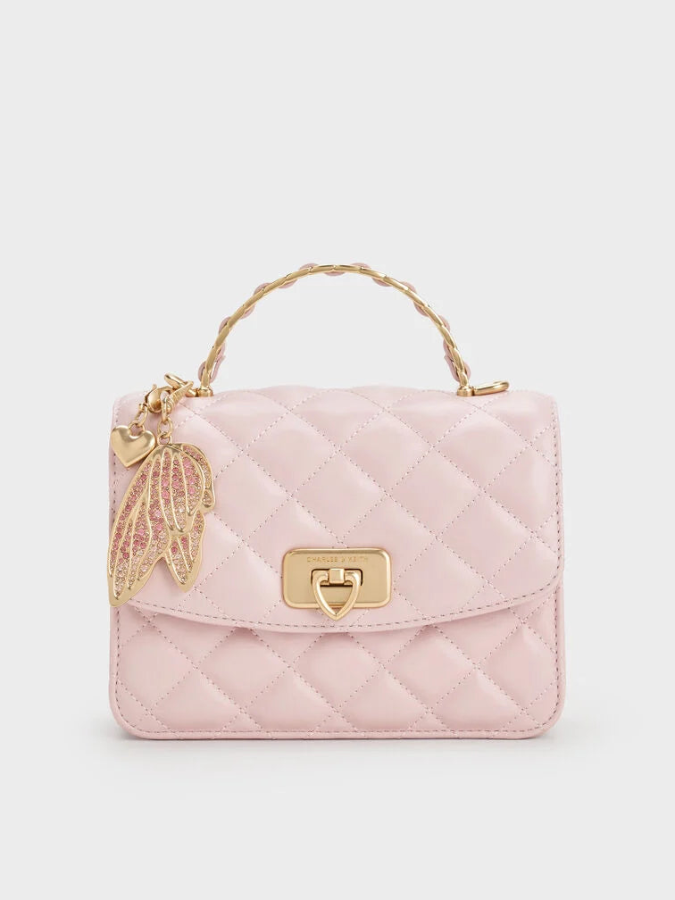 Charles & Ke*th - Cressida Quilted Top Handle Bag With Bag Charms - Gift Box - Cotton Candy Pink (AD-Sep)