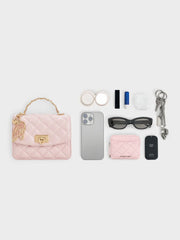 Charles & Ke*th - Cressida Quilted Top Handle Bag With Bag Charms - Gift Box - Cotton Candy Pink (AD-Sep)