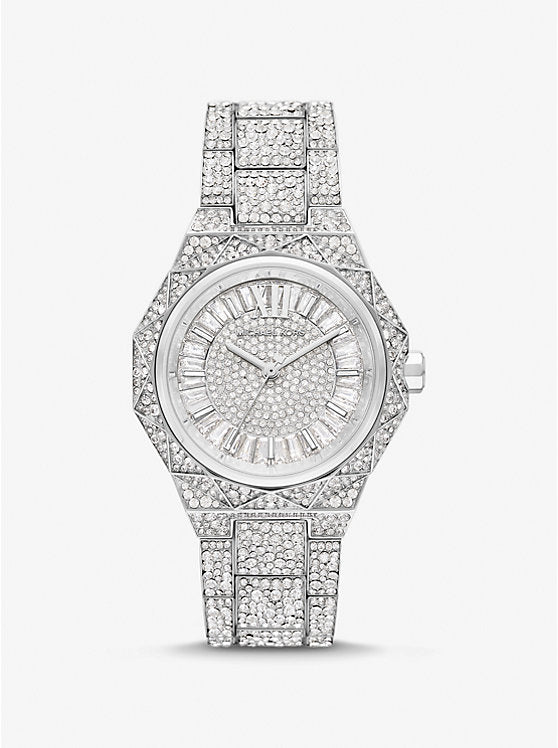 Michael K*rs Oversized Raq*el Pavé Silver-Tone Watch - MK4691