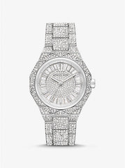 Michael K*rs Oversized Raq*el Pavé Silver-Tone Watch - MK4691