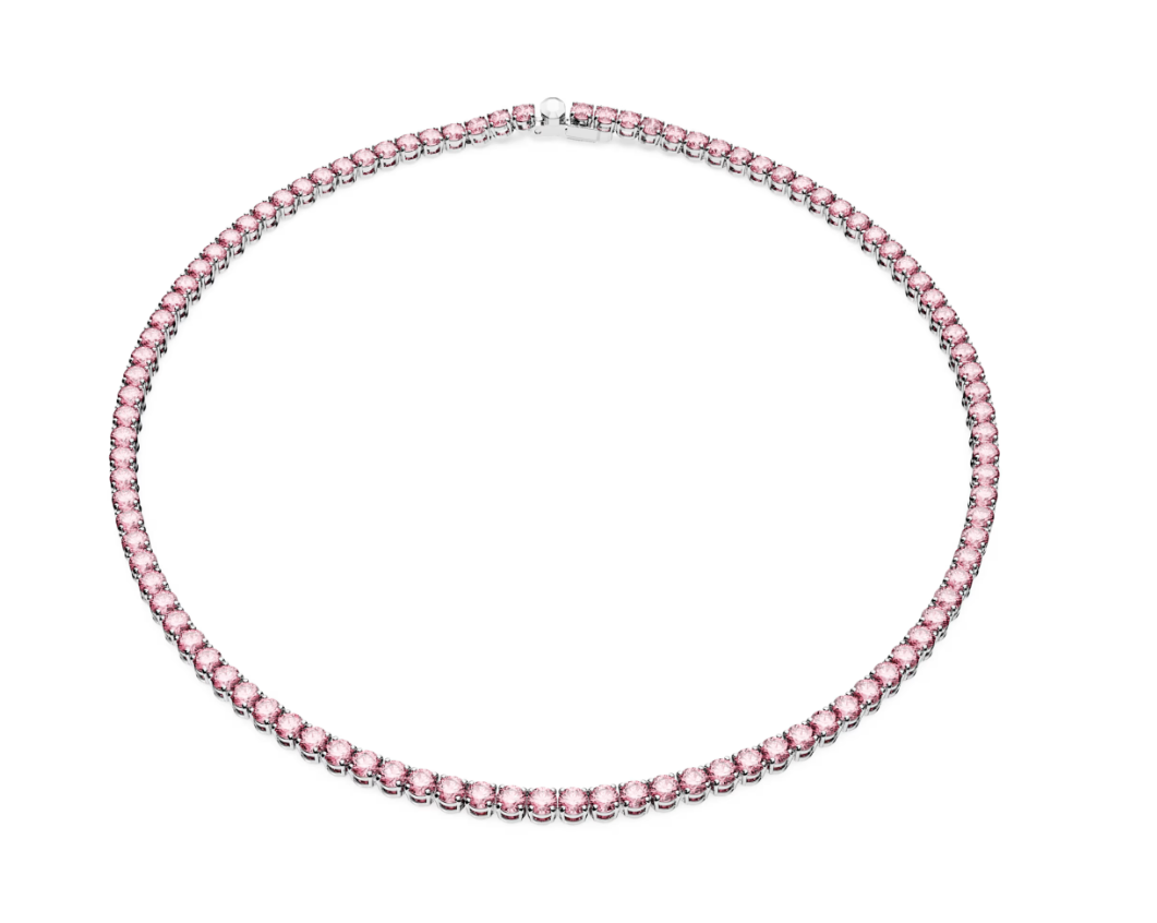 Swar*vski -Matrix Tennis necklace Round cut, Pink, Rhodium plated - 5681800