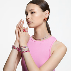 Swar*vski -Matrix Tennis necklace Round cut, Pink, Rhodium plated - 5681800