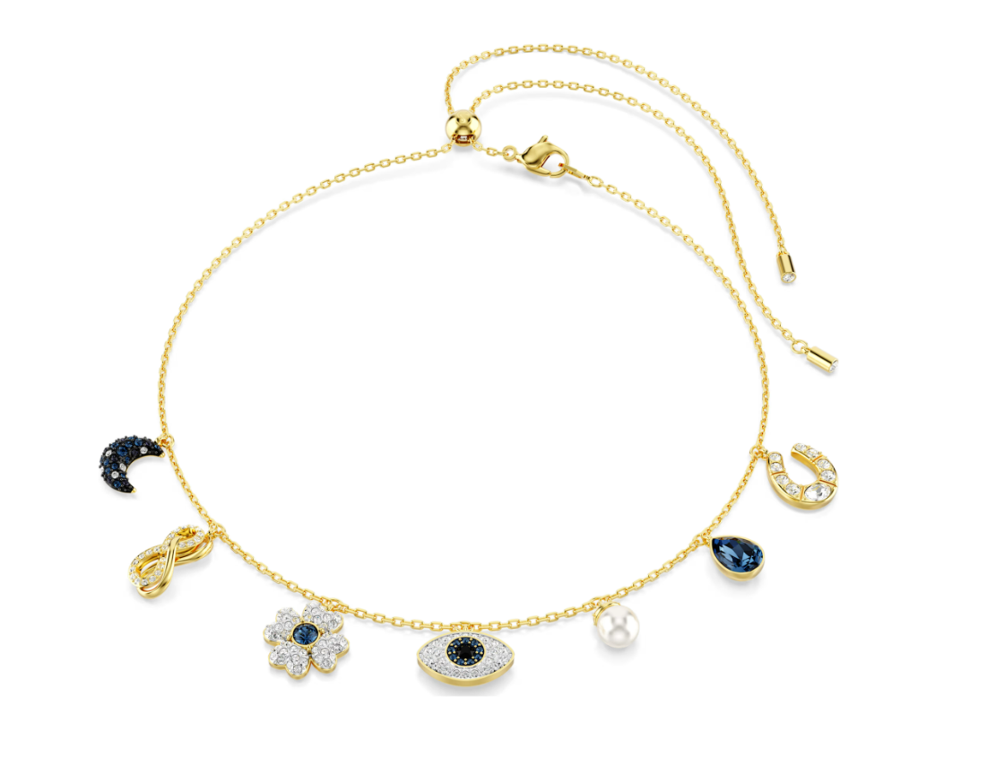 Swar*vski - Symbolica choker Crystal pearl, Moon, infinity, clover, evil eye and horseshoe, Blue, Gold-tone plated - 5692164