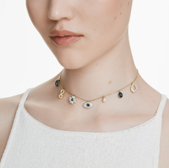 Swar*vski - Symbolica choker Crystal pearl, Moon, infinity, clover, evil eye and horseshoe, Blue, Gold-tone plated - 5692164