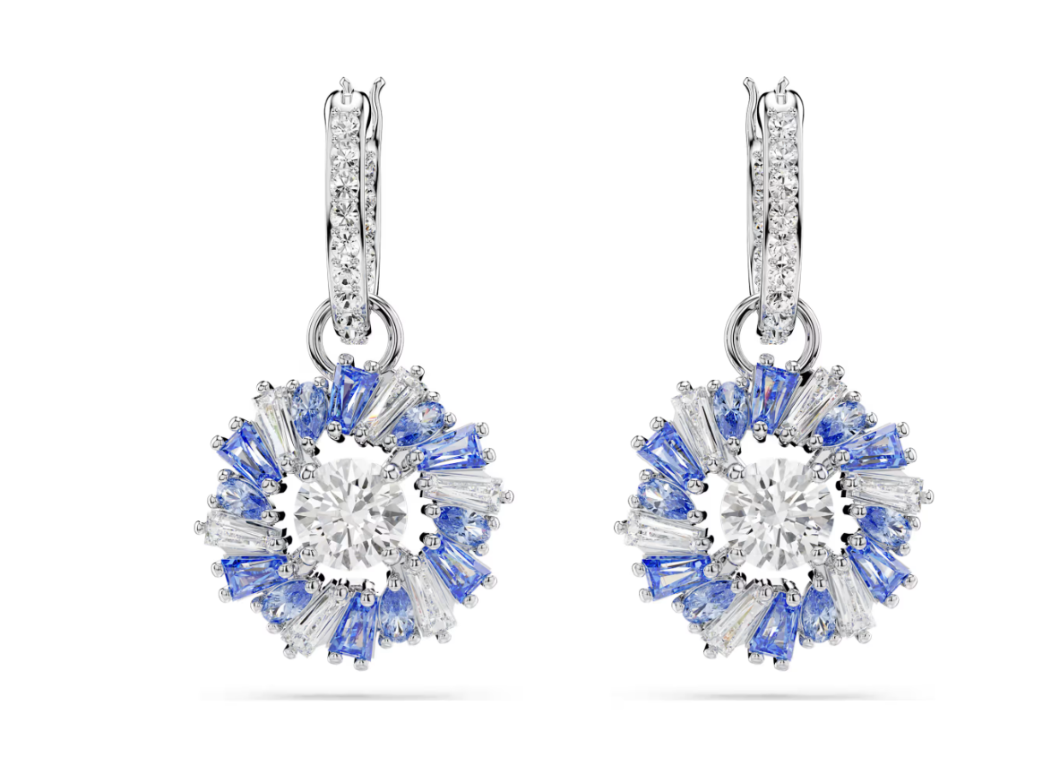 Swar*vski - Idyllia drop earrings Mixed cuts, Flower, Blue, Rhodium plated - 5680016