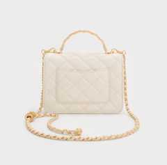 Charles & Ke*th - Cressida Quilted Top Handle Bag With Bag Charms - Gift Box - Cream