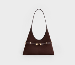 Charles & Ke*th - Arlet Recycled Suede Metallic-Accent Belted Hobo Bag - Espresso Brown