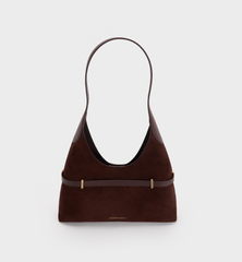 Charles & Ke*th - Arlet Recycled Suede Metallic-Accent Belted Hobo Bag - Espresso Brown