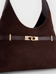 Charles & Ke*th - Arlet Recycled Suede Metallic-Accent Belted Hobo Bag - Espresso Brown
