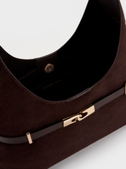 Charles & Ke*th - Arlet Recycled Suede Metallic-Accent Belted Hobo Bag - Espresso Brown