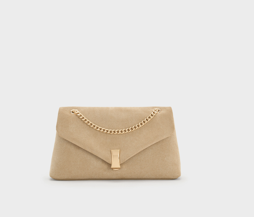 Charles & Ke*th - Lilibet Recycled Suede Chain-Strap Bag - Nutmeg Beige