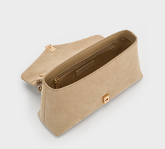 Charles & Ke*th - Lilibet Recycled Suede Chain-Strap Bag - Nutmeg Beige