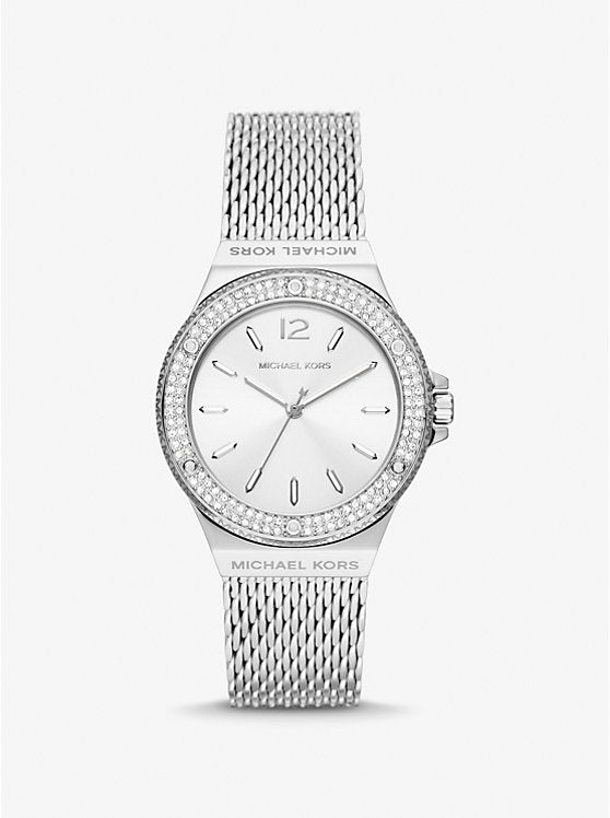 Michael K*rs - Lenn*x Pavé Silver-Tone Mesh Watch - MK7337