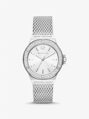 Michael K*rs - Lenn*x Pavé Silver-Tone Mesh Watch - MK7337