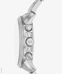 Michael K*rs - Oversized Brynn Pavé Silver-Tone Watch - MK7506