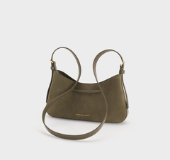 Charles & Ke*th - Mila Recycled Suede Shoulder Bag - Deep Olive