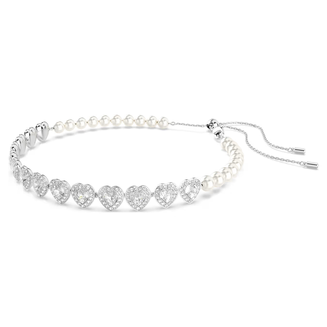 Swar*vski -Tennis choker-Mixed cuts, Crystal pearl, Heart, White, Rhodium plated (5720861)