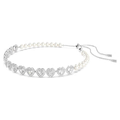 Swar*vski -Tennis choker-Mixed cuts, Crystal pearl, Heart, White, Rhodium plated (5720861)