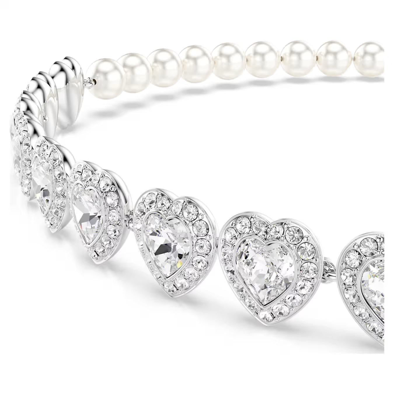 Swar*vski -Tennis choker-Mixed cuts, Crystal pearl, Heart, White, Rhodium plated (5720861)