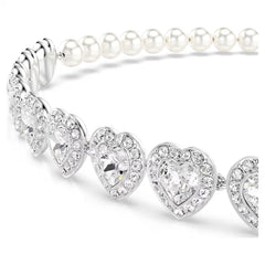Swar*vski -Tennis choker-Mixed cuts, Crystal pearl, Heart, White, Rhodium plated (5720861)