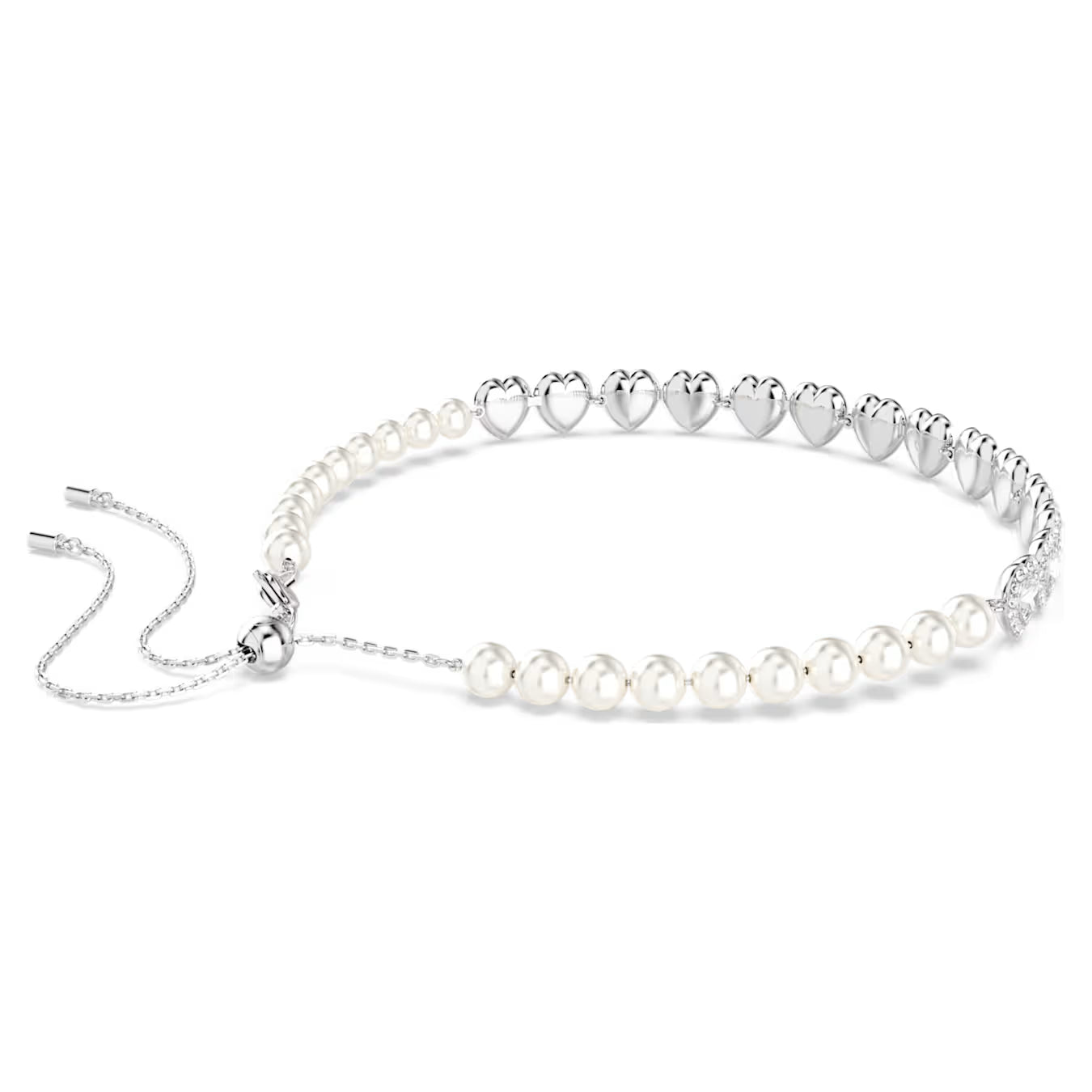 Swar*vski -Tennis choker-Mixed cuts, Crystal pearl, Heart, White, Rhodium plated (5720861)