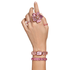 Swar*vski - Matrix ring Baguette cut, Pink, Rose gold-tone plated - 5647589