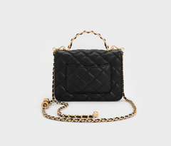 Charles & Ke*th - Cressida Quilted Top Handle Bag With Bag Charms - Gift Box - Black