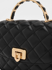 Charles & Ke*th - Cressida Quilted Top Handle Bag With Bag Charms - Gift Box - Black