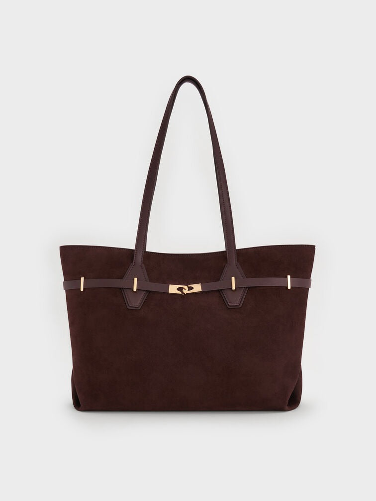 Charles & Ke*th - Arlet Double-Handle Belted Tote Bag - Espresso Brown