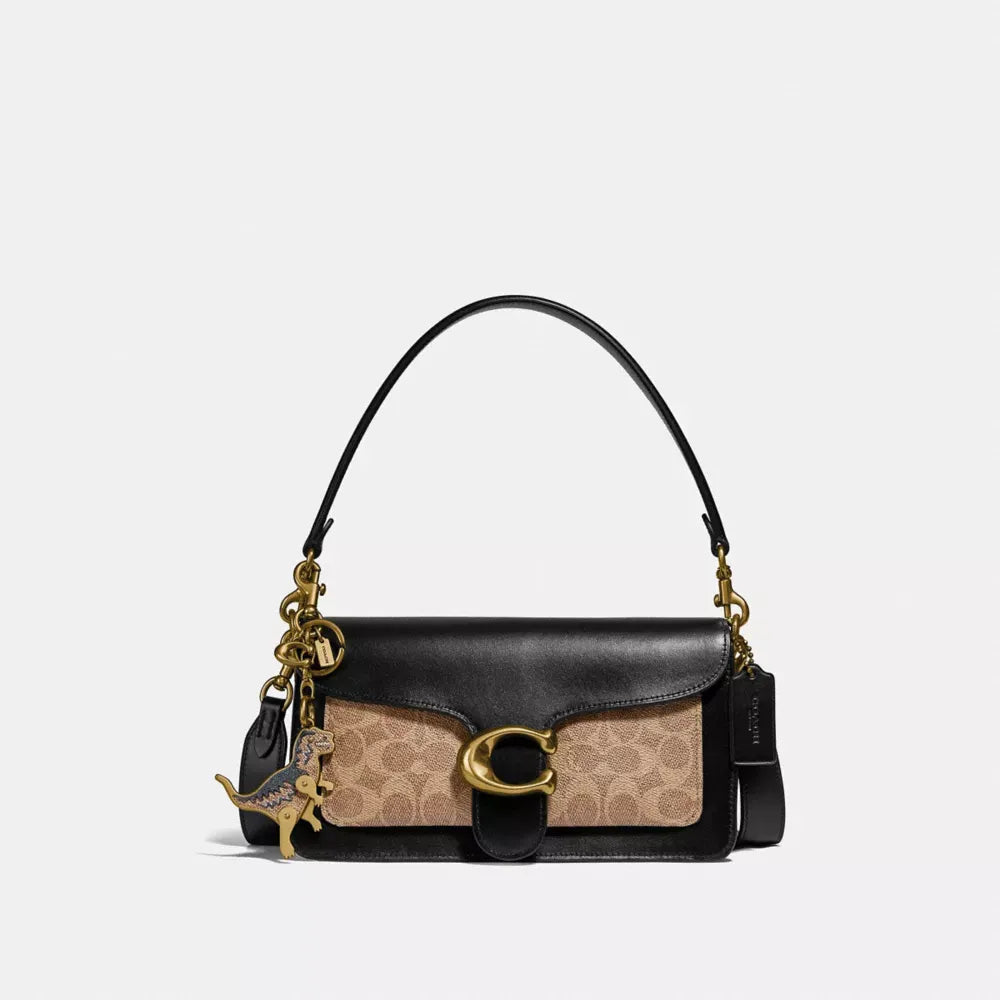 C*ACH - Tabb* Shoulder Bag 26 With Signature Canvas - Brass/Tan Black