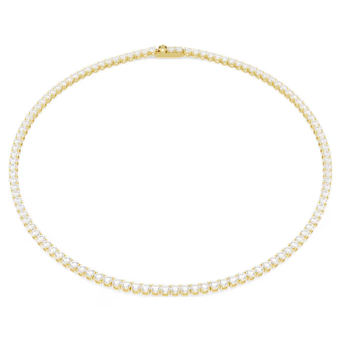 Swar*vski - Matrix Tennis necklace Round cut, White, gold finish - 5681795