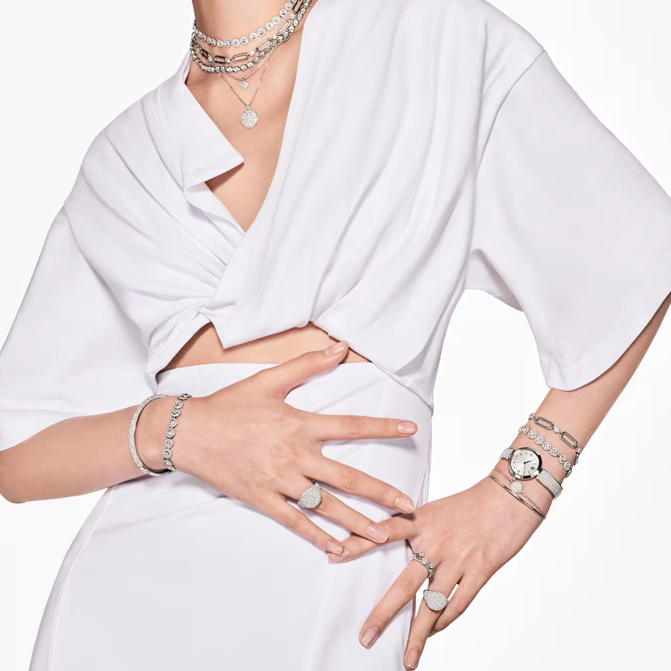 Swar*vski - Imber Tennis necklace Round cut, White, Rhodium plated - 5682595