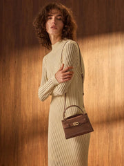 Charles & Ke*th - Aubrielle Croc-Effect Belted Top Handle Bag - Chocolate Croco