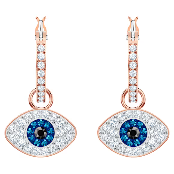 Swar*vski - Symbolica hoop earrings Evil eye, Blue, rose gold finish - 5425857
